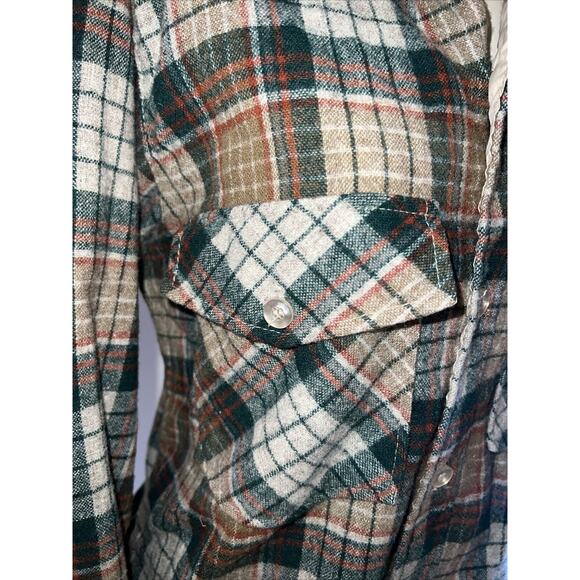 Vintage 70s Woolrich Shirt Plaid Wool Brown Green Red Sz M - Picture 3 of 8